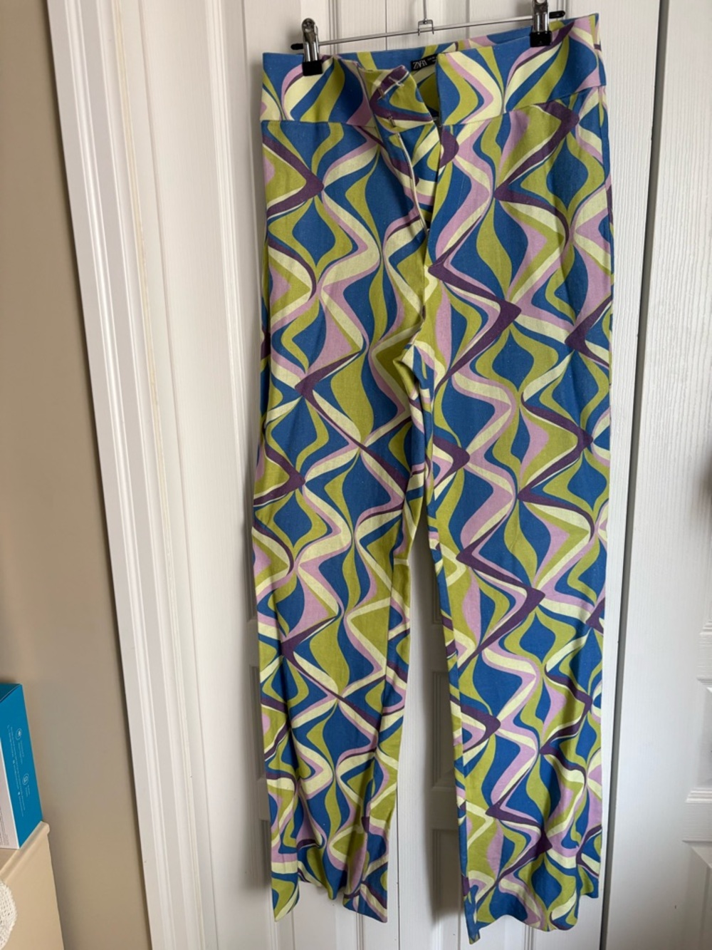 Zara hippy chic Graphic Print Pants - Blue Green Purple